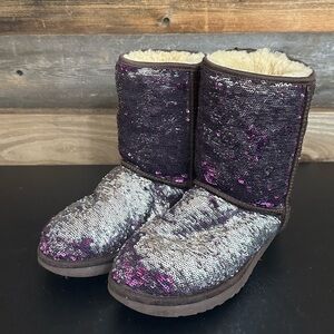 Ugg Australia Autumn Purple Silver Sequin Low Winter Fur Lined Boots Woman’s 7